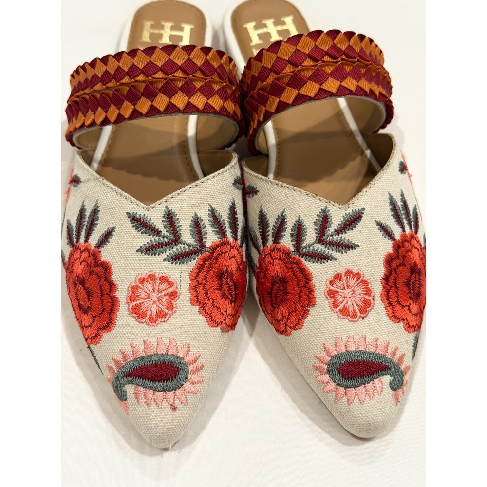 Haute Hippie Floral Embroidered Pointed Toe Mules Slides Women's 8 Boho Cottage - Picture 3 of 8